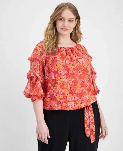 Vince Camuto Plus Size Off-the-shoulder Tiered-sleeve Blouse In Tulip Red