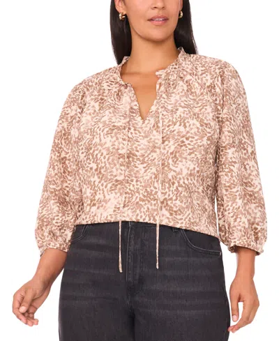 Vince Camuto Plus Size Peasant Split Neck Blouse In Neutral