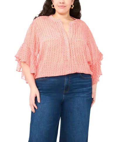 Vince Camuto Plus Size Pin Tuck Flutter-sleeve Henley Blouse In Multi