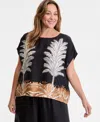 Vince Camuto Plus Size Placed-print Boat-neck Caftan Blouse In Black