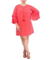 Vince Camuto Plus Size Pleated-sleeve Tie-neck Shift Dress In Hot Coral