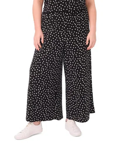 Vince Camuto Plus Size Polka Dots Printed Wide-leg Pants In Black