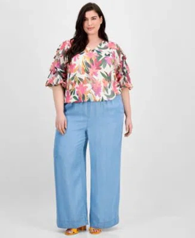Vince Camuto Plus Size Printed Bubble Blouse Drawstring Pants