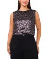 Vince Camuto Plus Size Printed Crewneck Blouse In Black