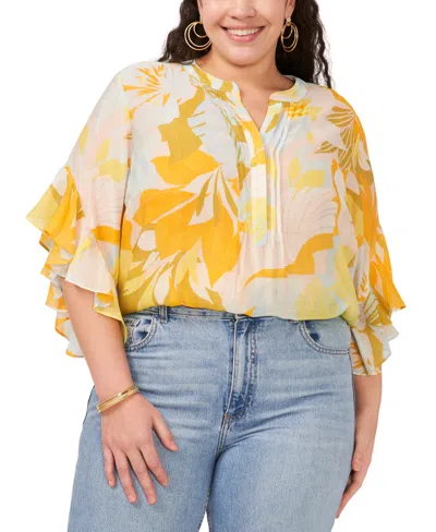 Vince Camuto Plus Size Printed Flutter Sleeve Blouse In Multi Print