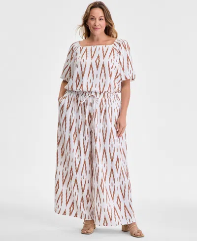 VINCE CAMUTO PLUS SIZE PRINTED GATHERED WIDE-LEG PANTS