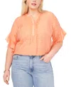 VINCE CAMUTO PLUS SIZE PRINTED HENLEY FLUTTER-SLEEVE TOP