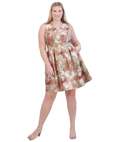 Vince Camuto Plus Size Printed Jacquard Pleated Dress In Multi