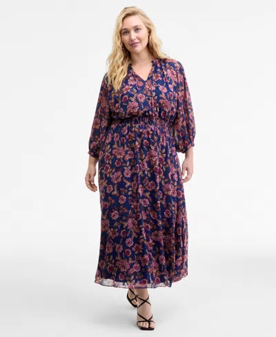 Vince Camuto Plus Size Printed Maxi Dress In Blue