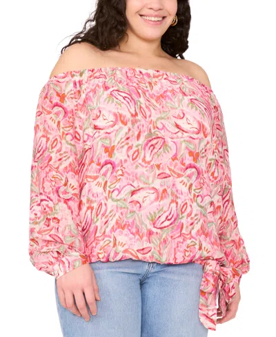 Vince Camuto Plus Size Printed Off-the-shoulder Top In Pink