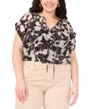 Vince Camuto Plus Size Printed Peasant Blouse In Black