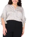 Vince Camuto Plus Size Printed Pintuck Flutter-sleeve Blouse In Lake Breeze