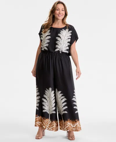 VINCE CAMUTO PLUS SIZE PRINTED PULL-ON WIDE-LEG PANTS