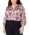 Vince Camuto Plus Size Printed Raglan-sleeve Blouse In Violet Blush