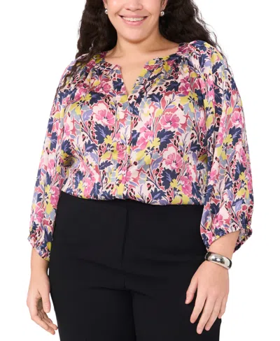 Vince Camuto Plus Size Printed Raglan-sleeve Blouse In Violet Blush