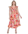 Vince Camuto Plus Size Printed Ruffle Flutter-sleeve Tiered Midi Dress In Multi