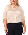Vince Camuto Plus Size Printed Split-neck Button-front Blouse, Created For Macy's In Vanilla Ice