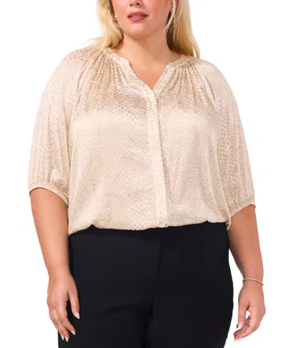 Vince Camuto Plus Size Printed Split-neck Button-front Blouse, Created For Macy's In Vanilla Ice