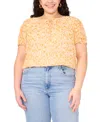 Vince Camuto Plus Size Printed Split-neck Flutter-sleeve Blouse In Yellow