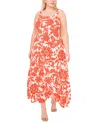 Vince Camuto Plus Size Printed Square-neck Smocked-back Maxi Dress