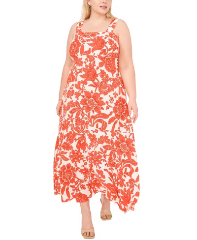 Vince Camuto Plus Size Printed Square-neck Smocked-back Maxi Dress
