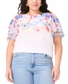 Vince Camuto Plus Size Printed Tulip-sleeve Blouse In Ultra White