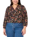 Vince Camuto Plus Size Printed V-neck Blouse In Rich Black