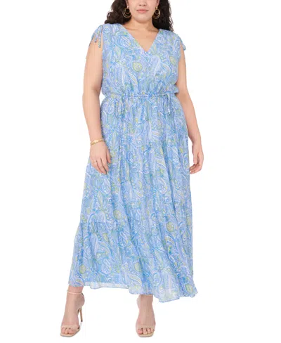 Vince Camuto Plus Size Printed V-neck Tiered Maxi Dress In Airy Blue