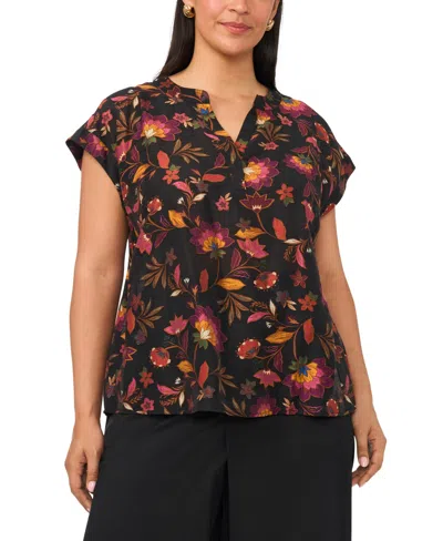 Vince Camuto Plus Size Printed V-neck Short-sleeve Blouse In Multi
