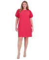 Vince Camuto Plus Size Puff-sleeve Stretch Crepe Shift Dress In Pink