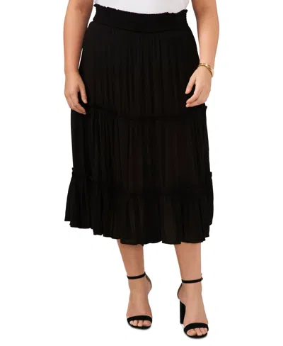 Vince Camuto Plus Size Pull-on Tiered Midi Skirt In Rich Black