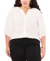 Vince Camuto Plus Size Raglan Balloon-sleeve Split-neck Top In New Ivory