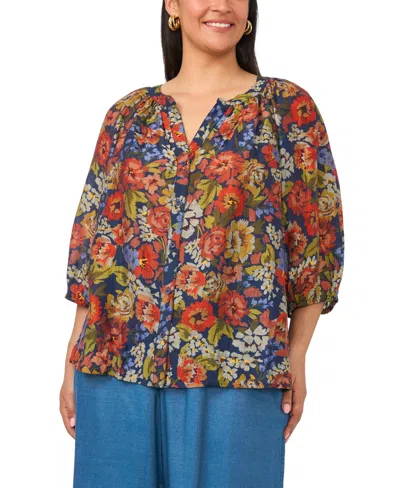 Vince Camuto Plus Size Raglan-sleeve Button-down Blouse In Multi