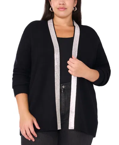 Vince Camuto Plus Size Rhinestone-trim Cardigan Sweater, Created For Macy's In Black