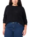 Shop Vince Camuto Plus Size Ribbed-front Crewneck Sweater In Rich Black