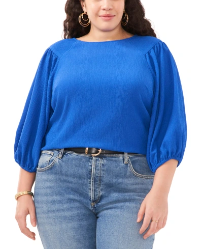 Vince Camuto Plus Size Round-neck Puff-sleeve Knit Top In Cobalt