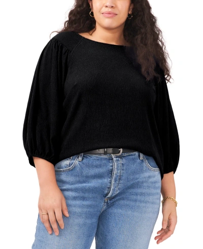 Vince Camuto Plus Size Round-neck Puff-sleeve Knit Top In Rich Black