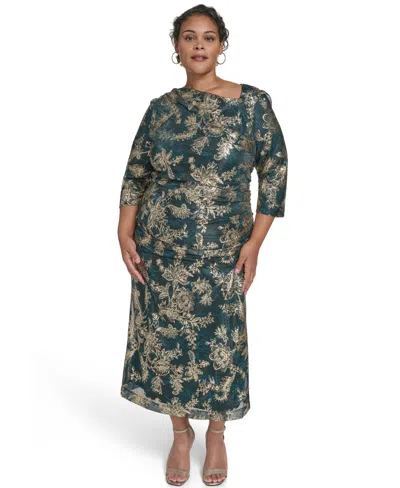 Vince Camuto Plus Size Ruched Foil Knit Midi Dress In Multi