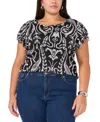 Vince Camuto Flutter Sleeve Mesh Top In Rich Black