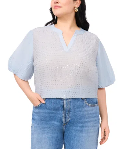 Vince Camuto Plus Size Sequin-front Balloon-sleeve Top In Lake Breeze