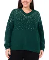 Vince Camuto Plus Size Sequin V-neck Raglan Sweater In Green
