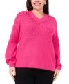 Vince Camuto Plus Size Sequin V-neck Raglan Sweater In Pink