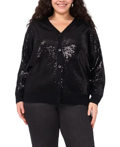 Vince Camuto Plus Size Sequined V-neck Cardigan Sweater In Black