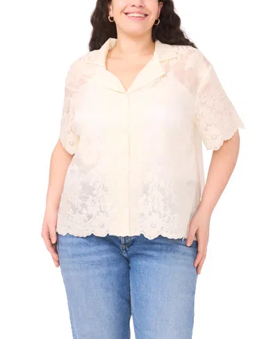 Vince Camuto Plus Size Short-sleeve Embroidered Top In Neutral