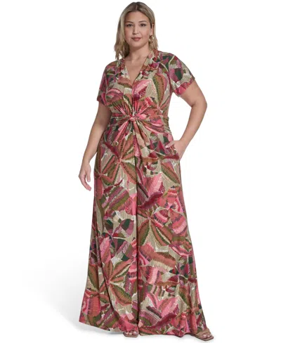 Vince Camuto Plus Size Short-sleeve Front Wide-leg Jumpsuit In Brown