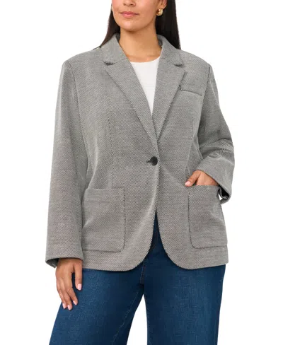 Vince Camuto Plus Size Single-button Mid-length Stretch Blazer In Gray