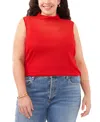 Vince Camuto Sleeveless Mock Neck Mesh Top In Tulip Red