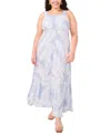 Vince Camuto Plus Size Tropical-print Smocked Back Tiered Sleeveless Maxi Dress In Lake Breeze