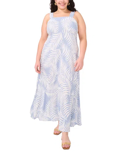 Vince Camuto Plus Size Tropical-print Smocked Back Tiered Sleeveless Maxi Dress In Lake Breeze