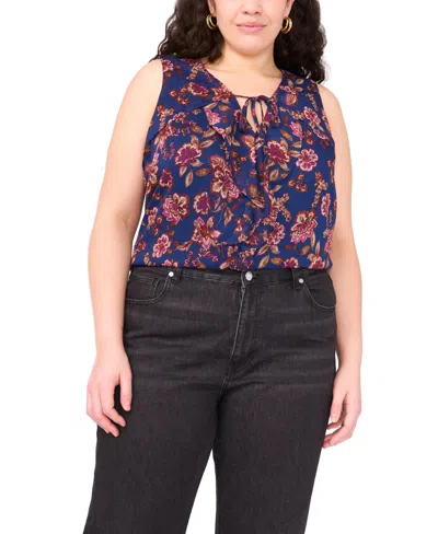 Vince Camuto Plus Size Sleeveless V-neck Printed Blouse In Blue